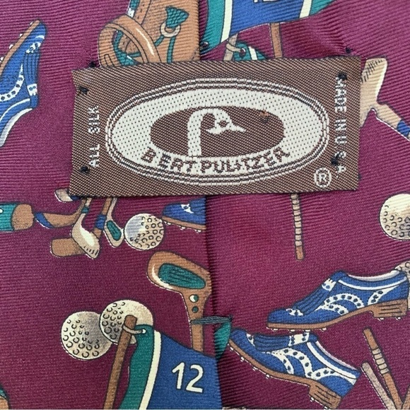 Vintage Bert Pulitzer 100% Silk Golf Tie Burgundy EUC - Picture 2 of 5
